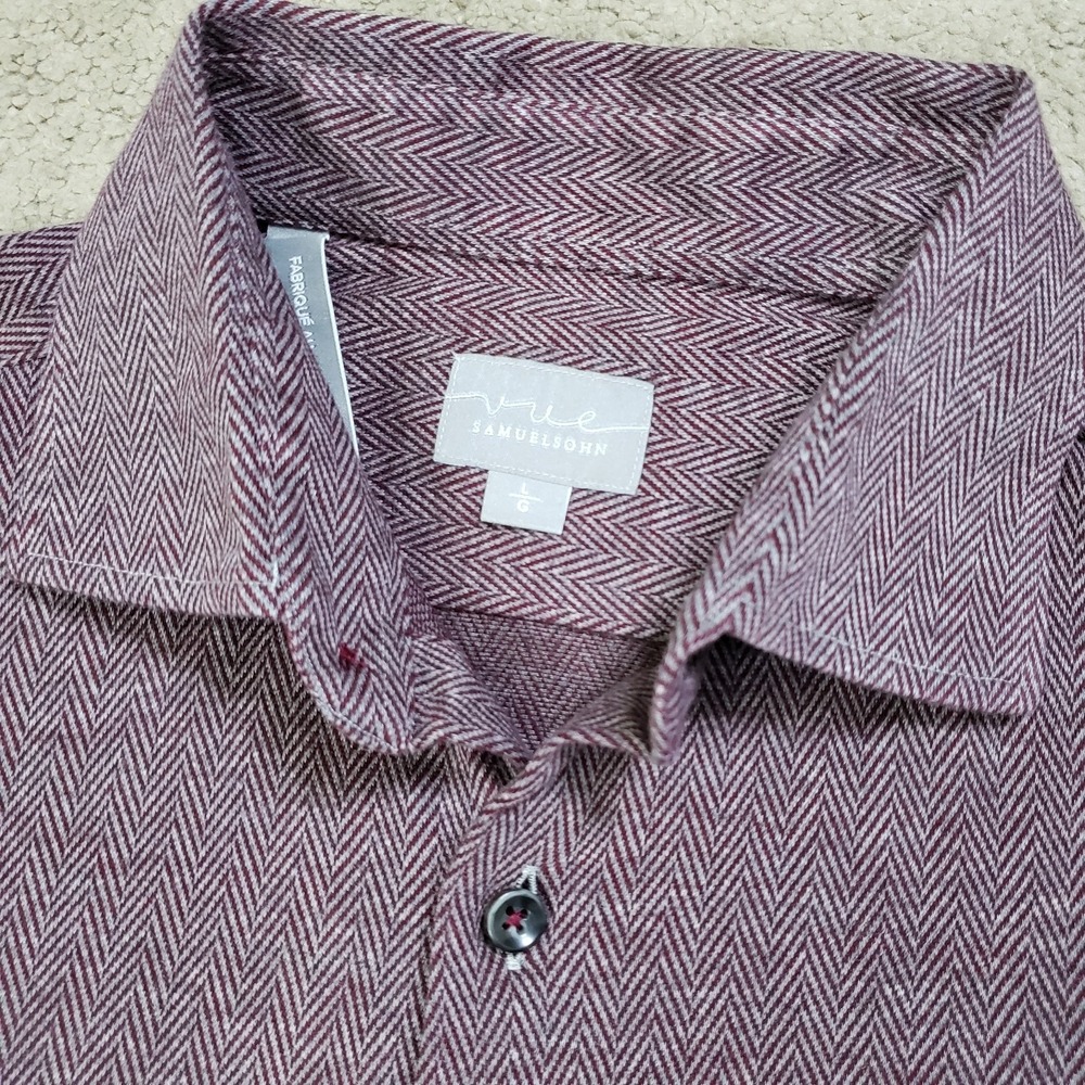 Samuelsohn Shirt Men L Purple Gray Herringbone Soft Long Sleeve Button Up Suit